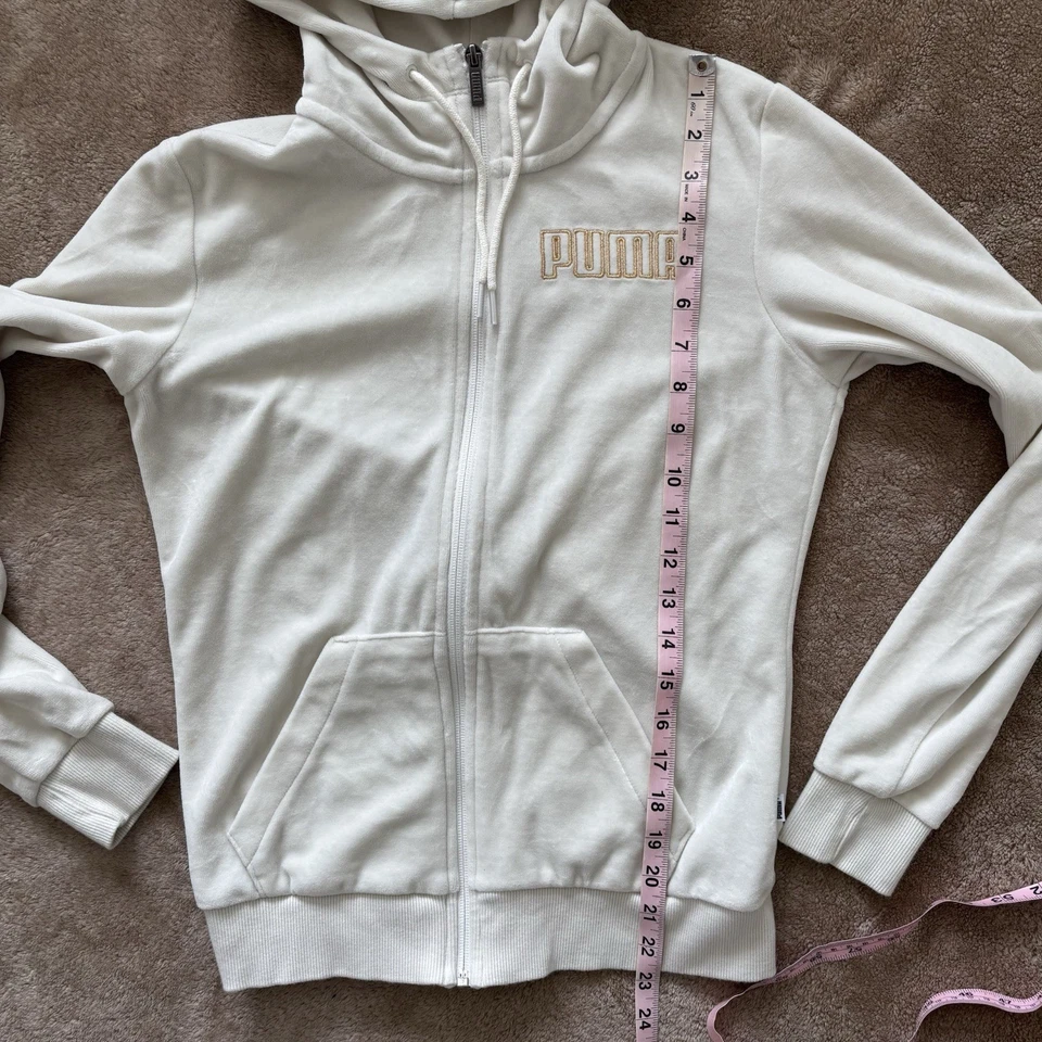 Puma Velour Tracksuit Hoodie And Joggers Womens Size XS Cream Gold Coords - Image 4 of 4