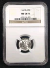 1942 D 10C Mercury Dime NGC MS 64 FB #7837