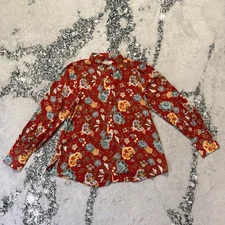 Ann Taylor Loft Womens Size S Red Multi Floral Long Sleeve Button Down Blouse