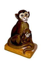 Halcyon Days Hand Painted Monkey And Baby Figurine Porcelain Figure
