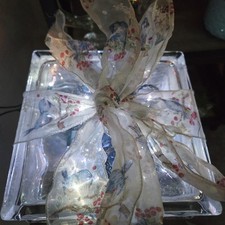 Lighted Glass Block Lamp Winter Bluebirds Snowflakes Blue Lights Christmas 8"