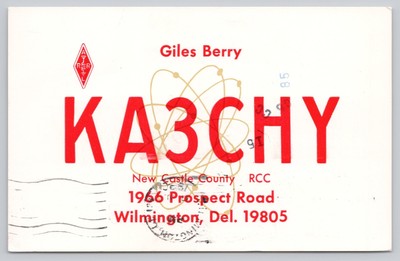 Ham Radio QSL KA3CHY Atomic Swirl Graphic Red Font Wilmington