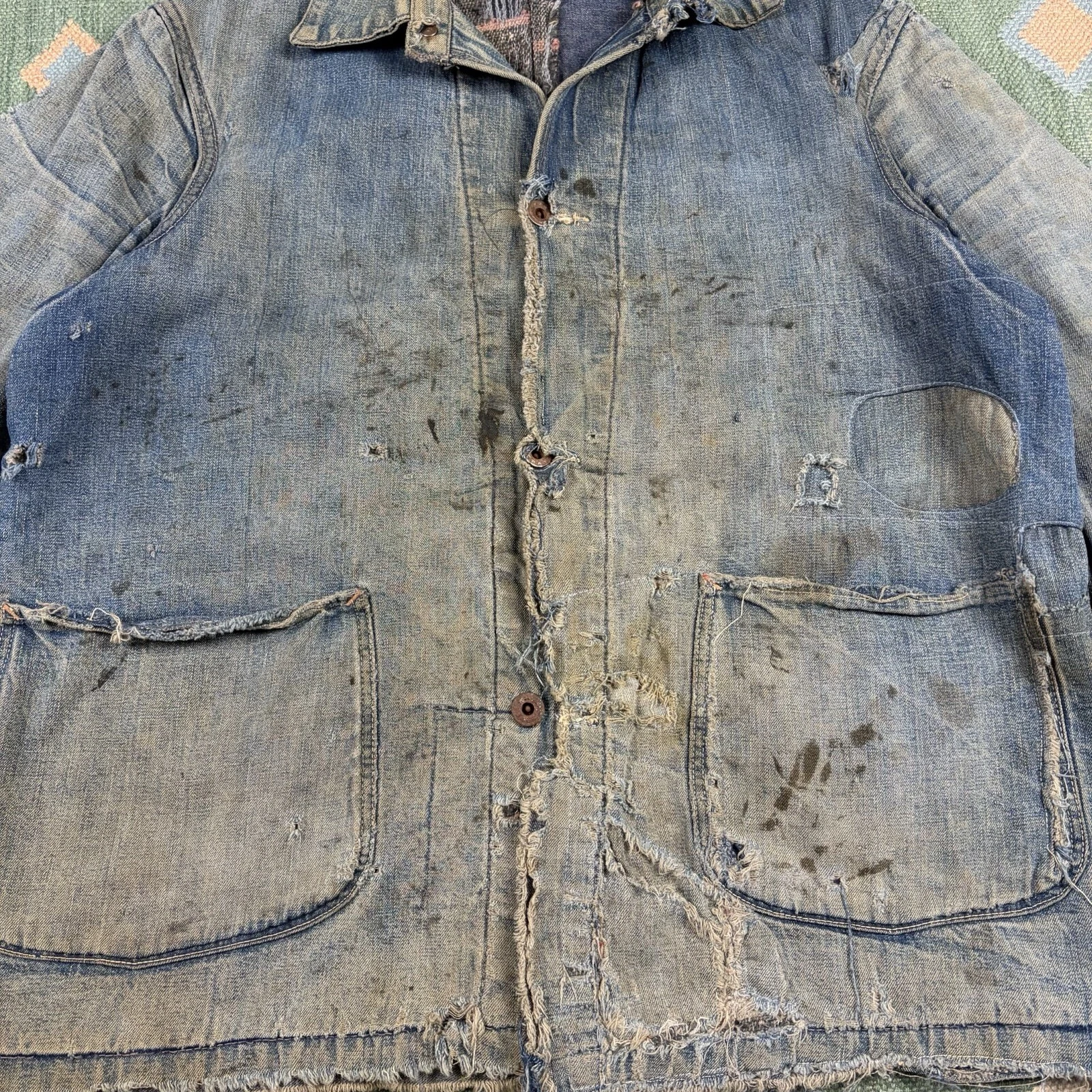 Vintage 1930s WW2 Faded Distressed Thrashed Lined Chore Jacket Workwear XL image 4