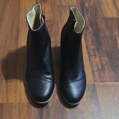 TOMS Black Faux Leather Zip Ankle Bootie Zipper Comfort Block Heel Boots