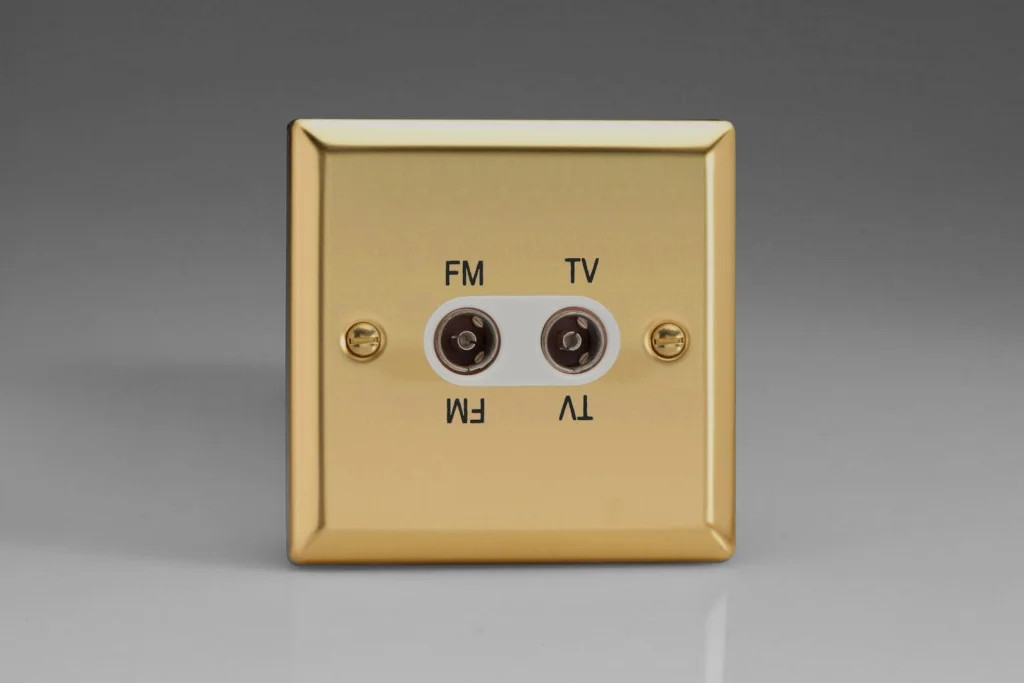 Coaxial Socket Brass Diplex TV + FM Classic Victorian White Insert Varilight