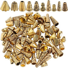 100Pcs 10 Styles Gold Cone Bead Caps Flower Bead Caps Tibetan Style Alloy
