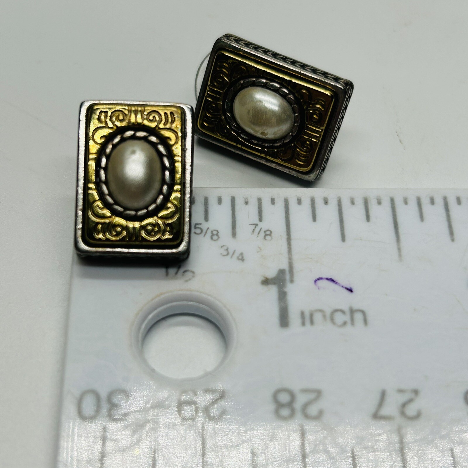 Brighton Rectangle Post Earrings Silver Gold Tone… - image 5