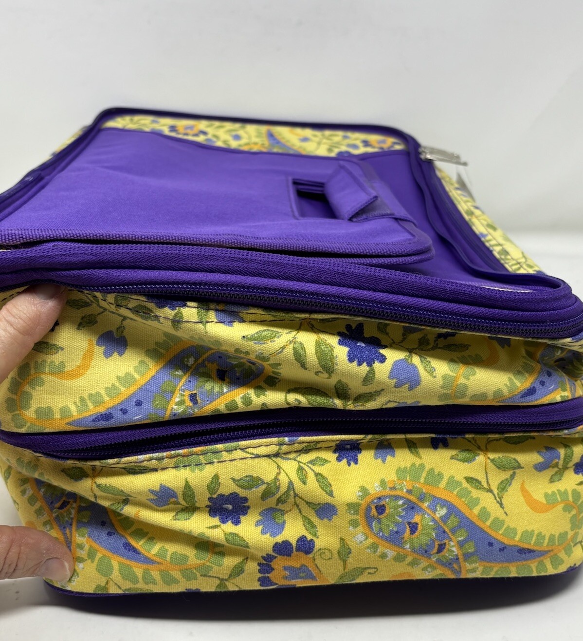 Casserole Carrier Oak & Olive Perfect Picnic 2 zippered areas NEW Purple yellow