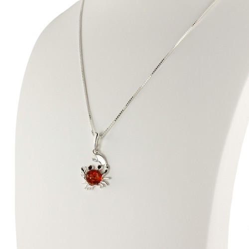 CRAB PENDANT AMBER PENDANT 925 STERLING SILVER NEW CANCER STAR SIGN - Picture 2 of 2