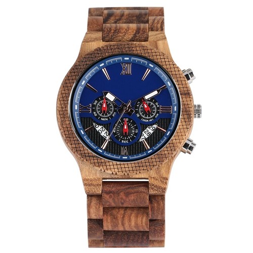 Casual Sandalwood Wood Men's Quartz Wristwatch Chronograph Date Wooden Band Gift - Picture 18 of 18
