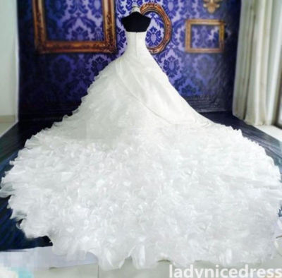 White/Ivory Halterneck Mermaid Wedding Dress Lace Organza Ruffles Bridal  Gown | eBay
