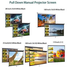 72''/80''/100''/119'' Projector Screen Pull Down Projection Screen Home Theater
