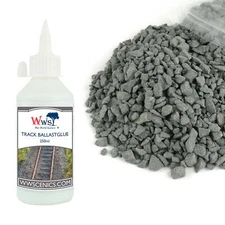 WWS 500g Ballast & 250ml Glue Kit for Model Rail Tracks – Large Grade Dark Grey