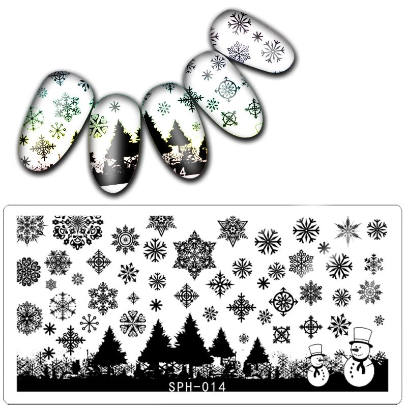 NAIL ART STAMPING PLATES HALLOWEEN Nail Art Stamping Plates Image Plate Christmas Tree Snowflakes Snowman SPH14