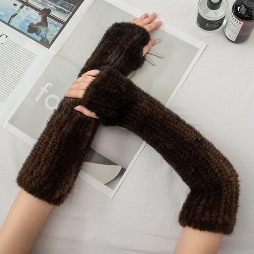 12"/16" Women's Real Mink Fur Fingerless Knitted Gloves Wrist Mittens Sleeves - Photo 5/12