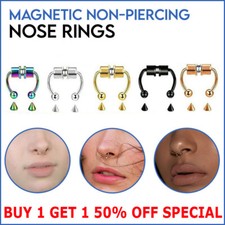 Magnetic Non-Piercing Fake Nose Rings Septum Segment Helix Club Clickers Punk US
