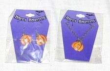 Happy Haunting Pumpkin Necklace  Earrings Set NEW