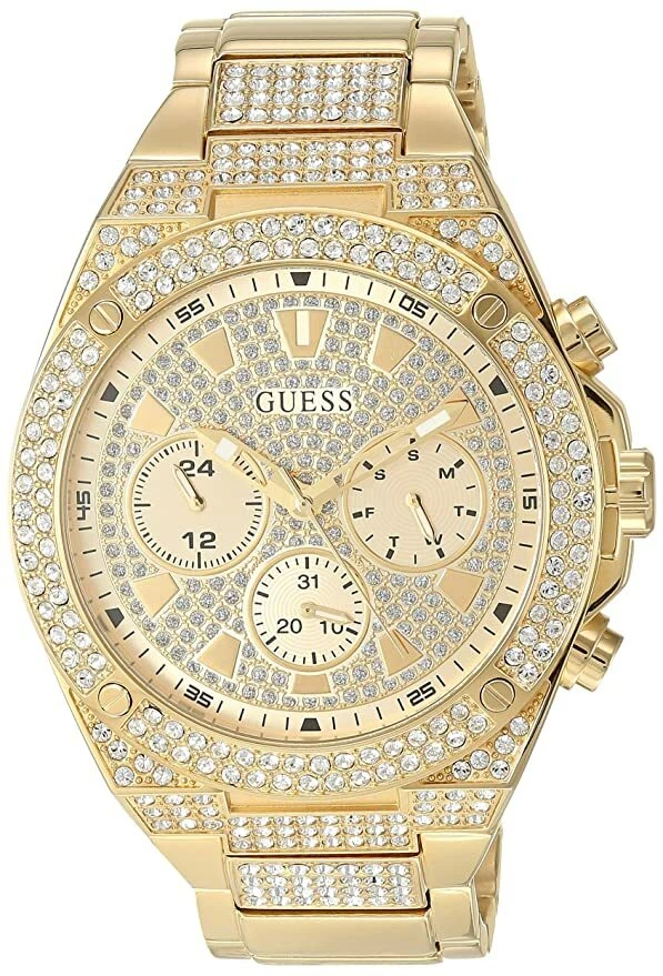 New Guess Mens Watch Pegasus Gold Tone Swarovski Crystal Chrono GW0059G2 RRP 630