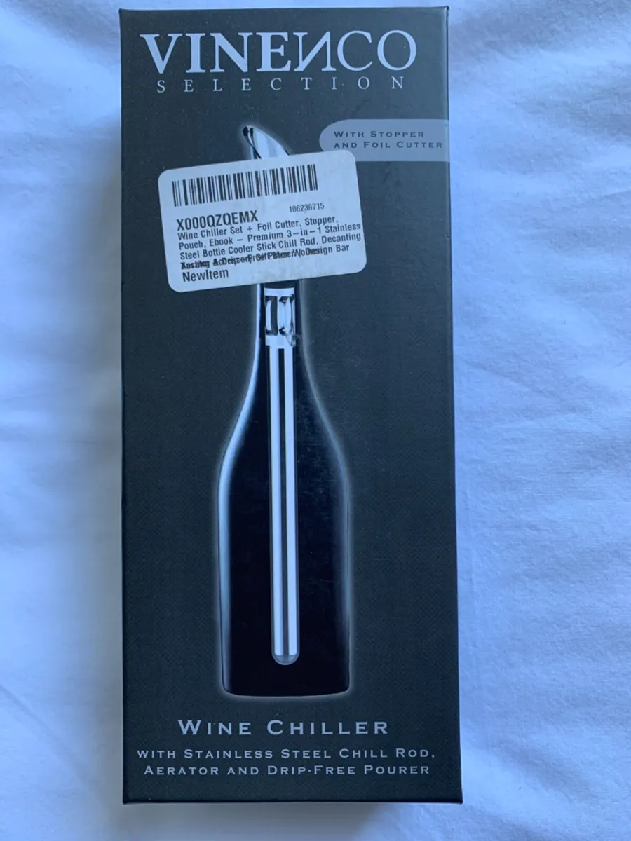 Vinenco Wine Chiller Set + Foil Cutter, Stopper, Pouch, Ebook - Premium  3-in-1 Stainless Steel