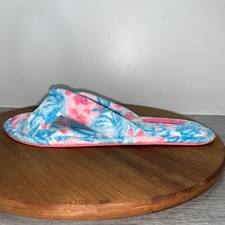 Lilly Pulitzer Women  s 9-10 My Little Peony Printed Velour Slippers Bondi Blue