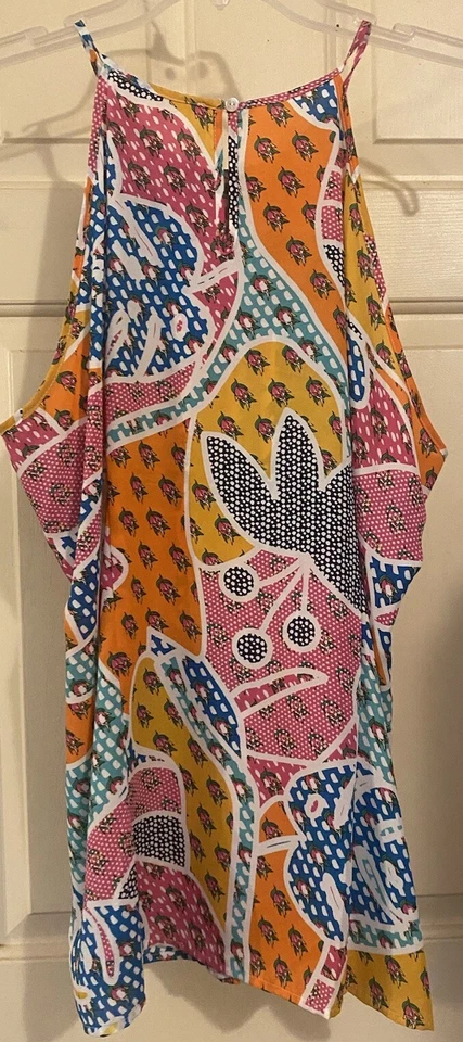 Violeta + Claire Top XL Correas de Espagueti Multi Boho Halter Hada Fluido Patchwork Foto 3 de 4