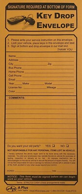 Key Drop Envelopes After Hours Service Envelopes 500 Qty (7216)(U3)