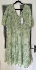 BNWT FOREVER NEW CURVE GREEN & WHITE RUCHED PAISLEY LINED DRESS - SIZE 22!!