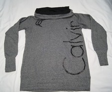 calvin klein pullover sweatshirt women large mock neck quick dry thumb hole gray
