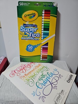 Crayola 50 Super Tips Washable Markers Draw Thin/Draw Thick W/Free Lettering Bk