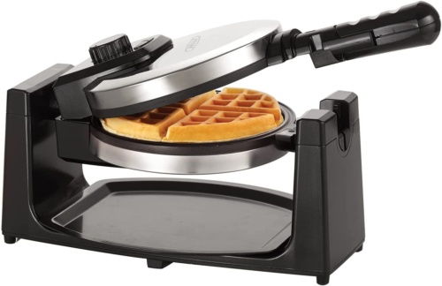 Klassische rotierende belgische Waffelmaschine mit Antihaftplatten und abnehmbarem Tropftablett - Bild 1 von 8