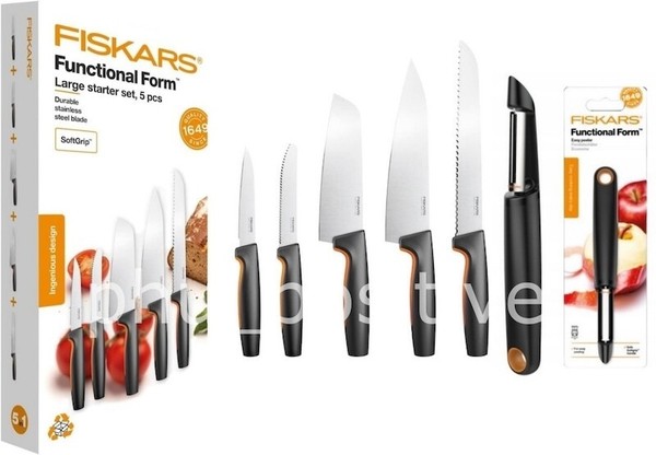 Fiskars Messerset, 5 KÜChenmesser + SparschÄLer / GemÜSeschÄLer, Messern, Messer-image