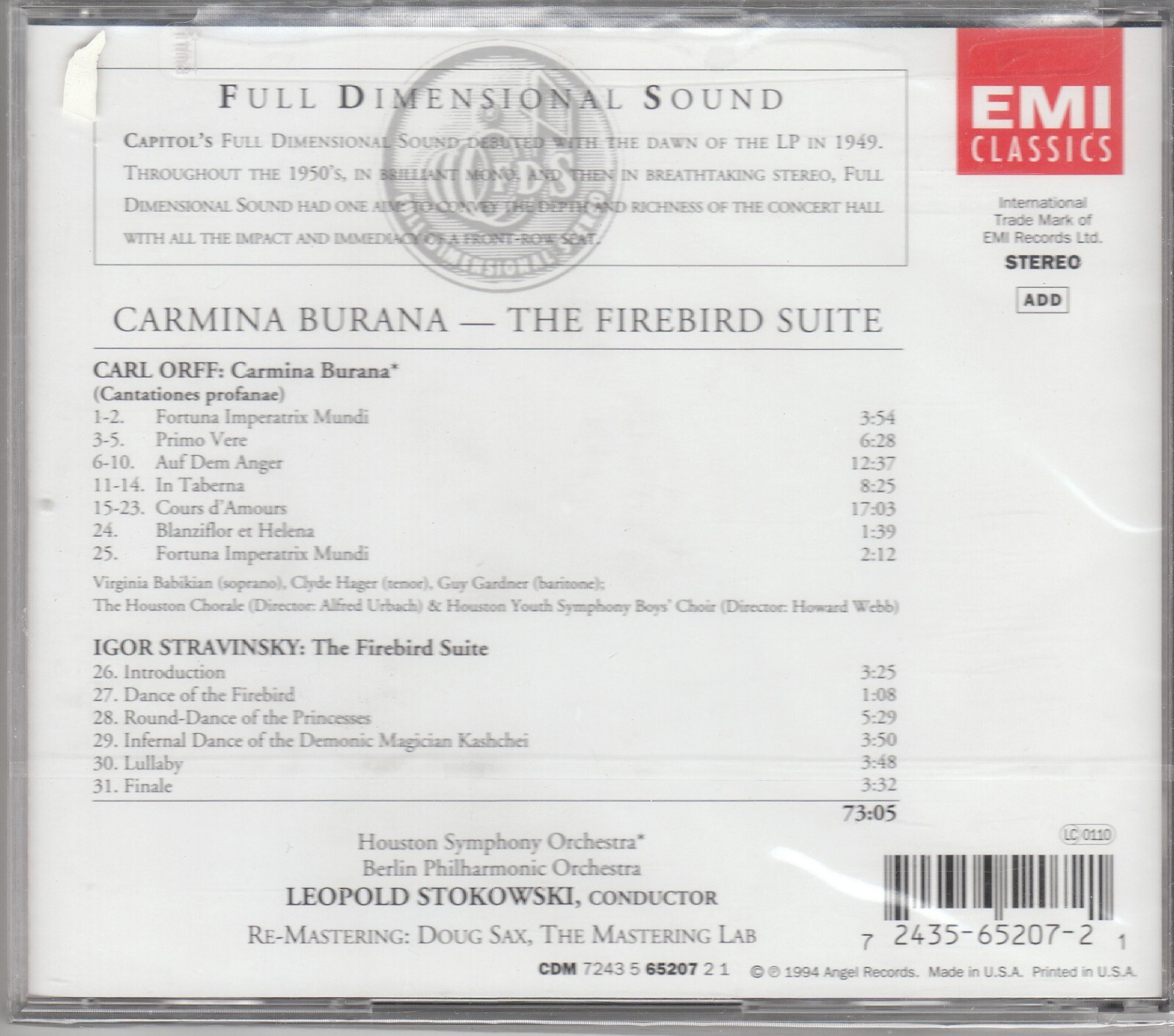 Orff - Carmina Burana; Stravinsky - Firebird Suite/Leopold Stokowski NEW/SEALED