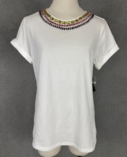 I.n.c. International Concepts Petite Cotton Rhinestone-Embellished Top White NWT