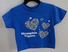 TWO FEET AHEAD blue w hearts short sleeve Memphis Tigers logo T-shirt,2T, 3T,4T