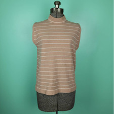Vintage Designers Dayfarer Brown Tan Striped Dacron Polyester Sweater Vest M/L