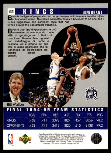 1995-96 Collector's Choice #133 Brian Grant Sacramento Kings - Picture 2 of 2