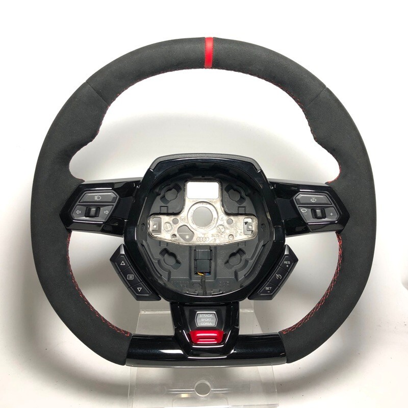OE Lamborghini Huracan  New Alcantara Wrap black trim steering wheel RED ring
