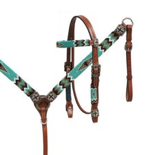 NEW Showman Beaded Headstall and Breast Collar Set - Teal and White FREE SHIP 