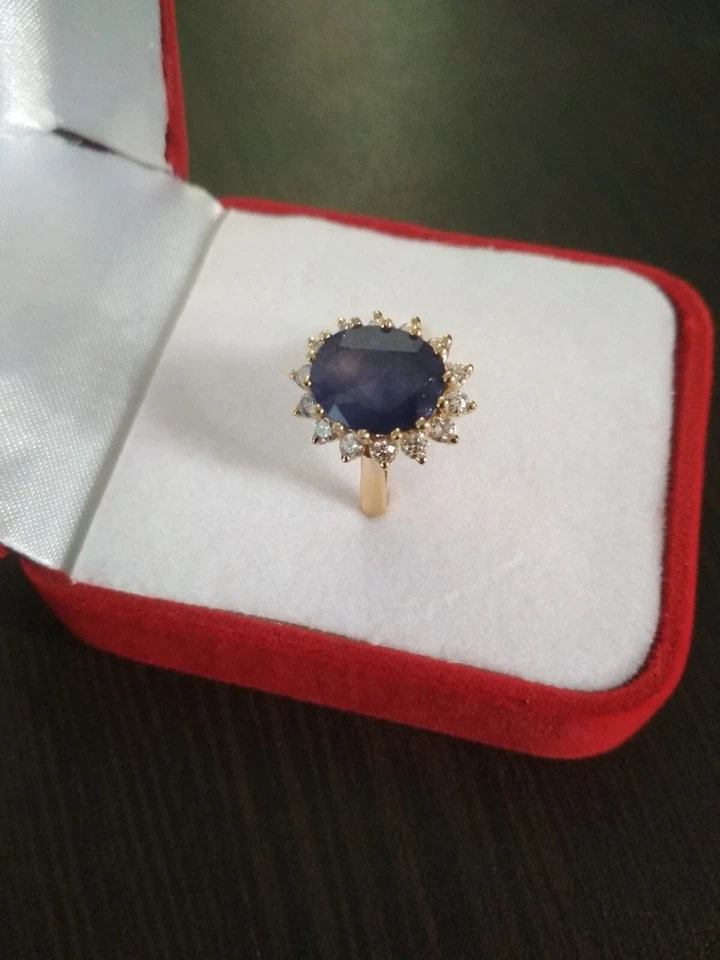 5.70 Ct Oval Cut Natural Sapphire Diamond Engagement Ring 14K Yellow Gold Size 8 - Image 2 of 4