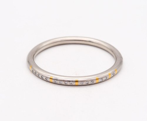 Henrich & Denzel Germany Bauhaus Bangle Platinum 24Kt Gold Inlaid 1.20 Diamonds - Picture 3 of 5