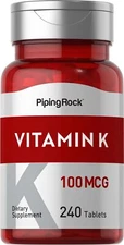 Vitamin K Supplements | 100 mcg | 240 Tablets | Non-GMO | by Piping Rock