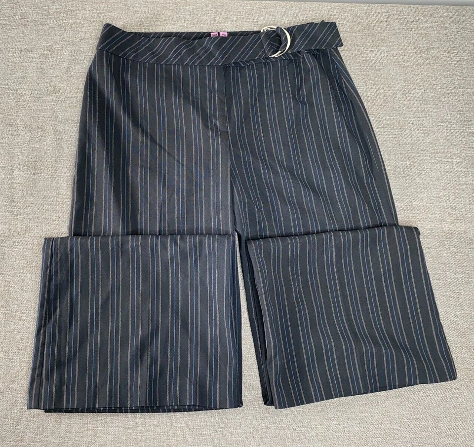 Pantalones de vestir acampanados My Michelle para mujer 7/8 negros a rayas oficina de negocios Foto 3 de 4