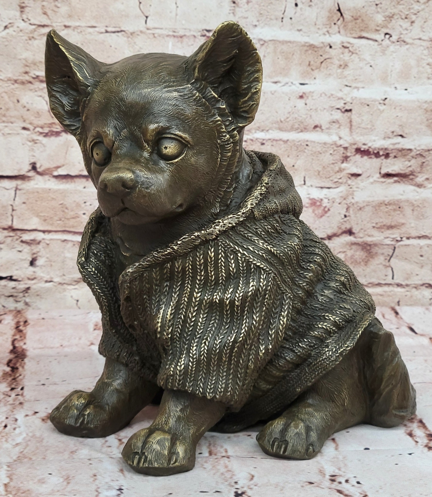 Bronze Metal Chihuahua Dog Sculpture Figurine Lost Wax Figure Original Art Gift