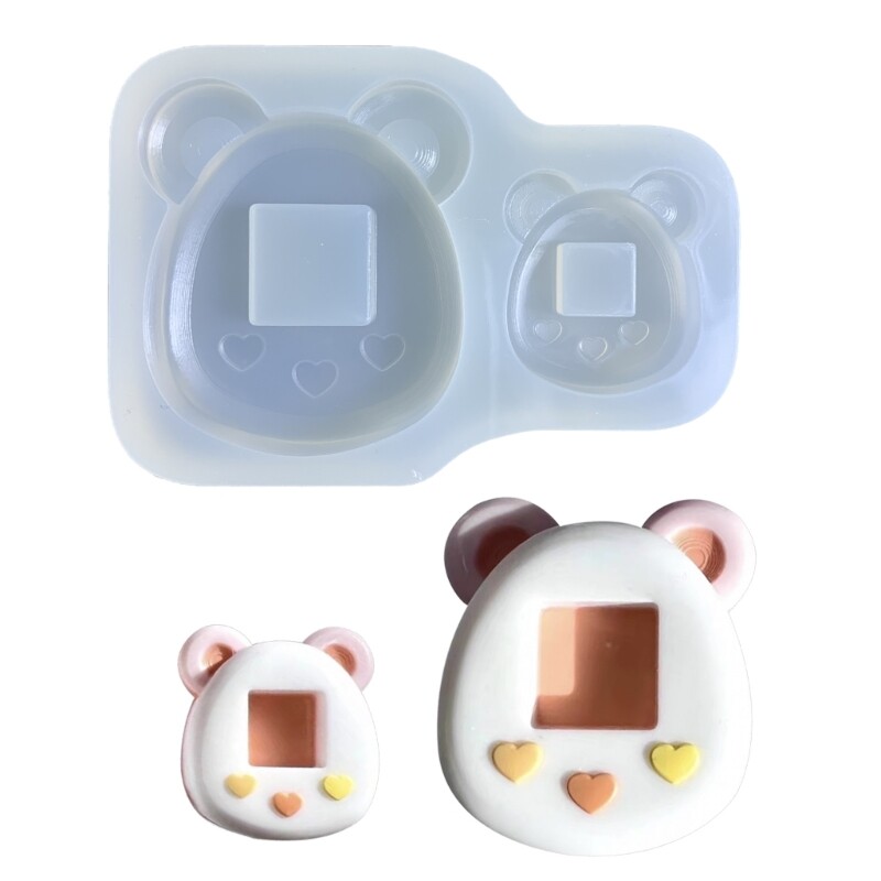 Shiny Glossy Geometry Bear Ornament Silicone Epoxy Resin Mold DIY Keychain