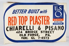 1958 United States Gypsum Red Top Plaster Sign Advertising 22x36 Old Forge PA