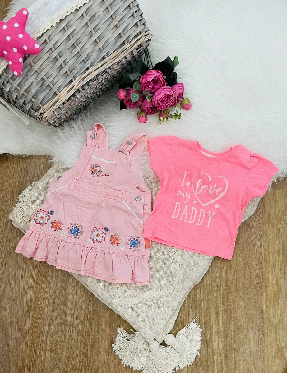 Baby Girl Pink Denim Dungaree Dress Top Set Size 3 6 Months eBay