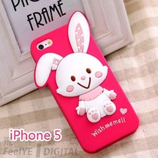 Girls Iphone 5 5S Silicone Gel TPU Pink Melody Rabbit bunny Case Cover Protector