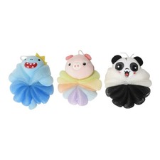 Cute 3-Pack Kids Bath Sponges Animal Loofah Panda Pig Blue Monster Toddler Bath