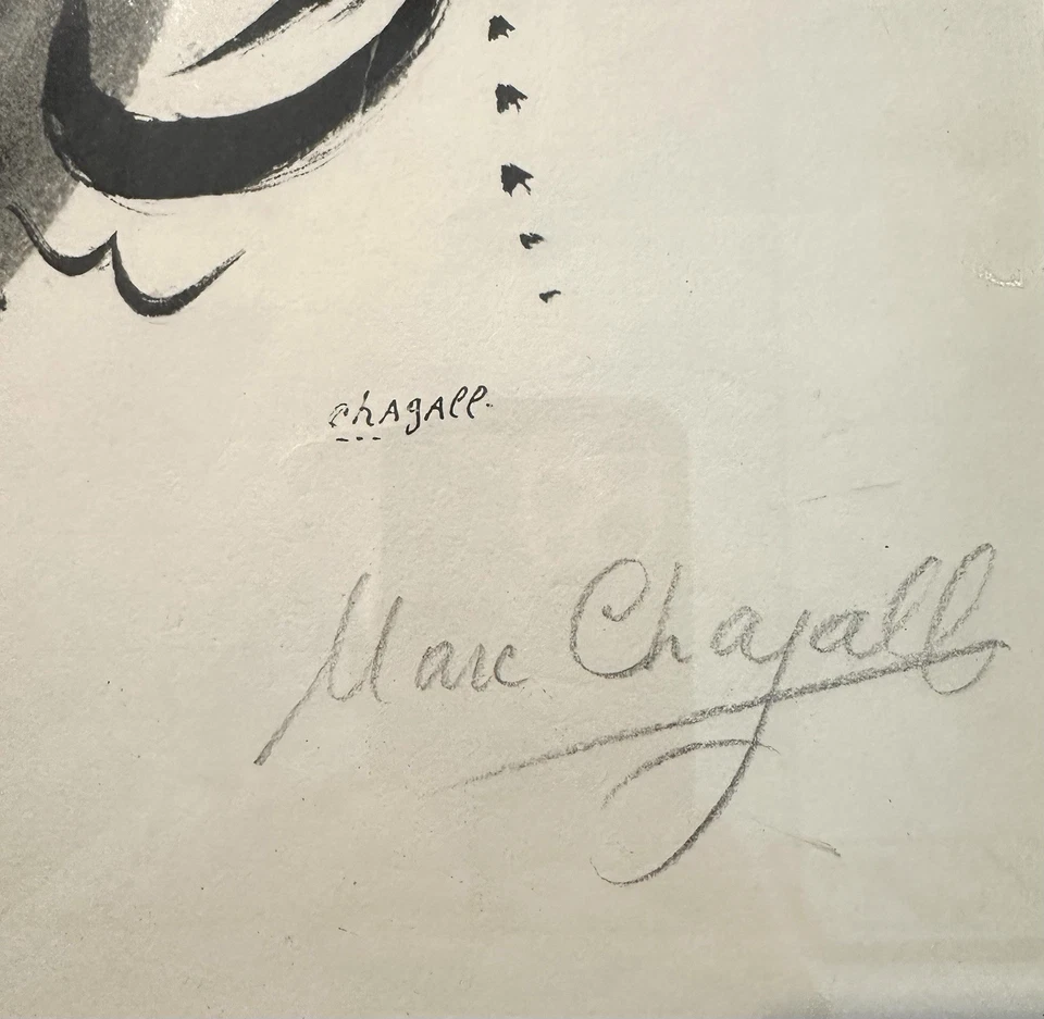 Marc Chagall Pochior 模板“音乐”著名 1958 年手牌铅笔石版,框架 — 第 4/4 张图片