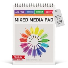 BEECHMORE BOOKS Mixed Media Spiral Sketchbook A4 9 12   300 GSM Heavyweight Pape